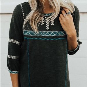 THML Forest Green Embroidered Top